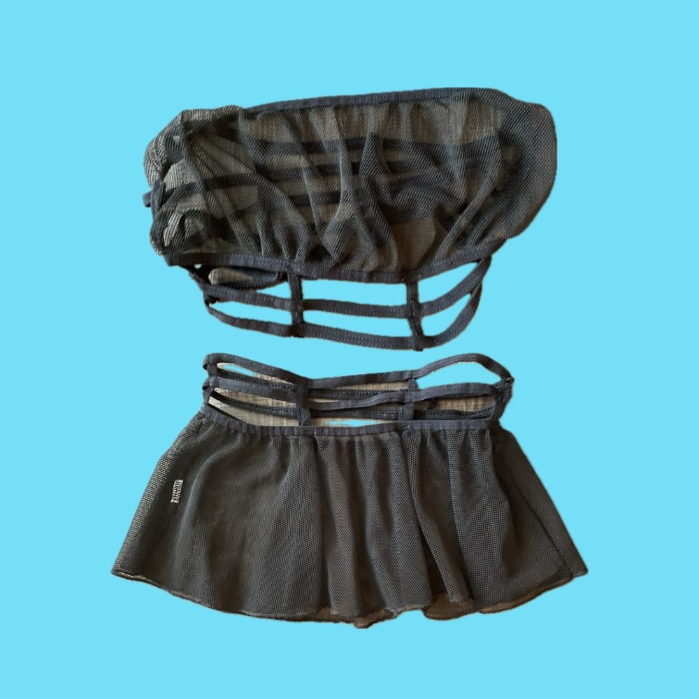 Black mesh top and skirt set